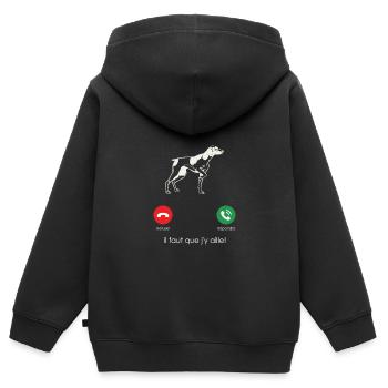 La Chasse m'appelle (Chien De Chasse - Sweat Premium à capuche zippé enfant bio - noir - Dos - AI Model Kid Male (0cm)