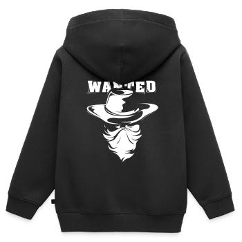 Wanted Cowboy Bandit Gangster symbole icône Logo - Sweat Premium à capuche zippé enfant bio - noir - Dos - AI Model Kid Male (0cm)