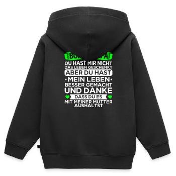 Bonus Papa - Kinder Premium Organic Zip Hoodie - Schwarz - Hinten - AI Model Kid Male (0cm)