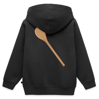 Cuillères en bois Cuillères de cuisine pour vos propres textes et recettes - Sweat Premium à capuche zippé enfant bio - noir - Dos - AI Model Kid Male (0cm)
