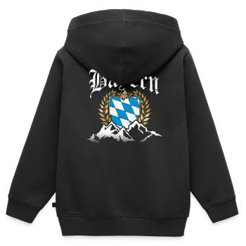 Freistaat Bayern Retro Berge Wappen Fahne Flagge - Kinder Premium Organic Zip Hoodie - Schwarz - Hinten - AI Model Kid Male (0cm)