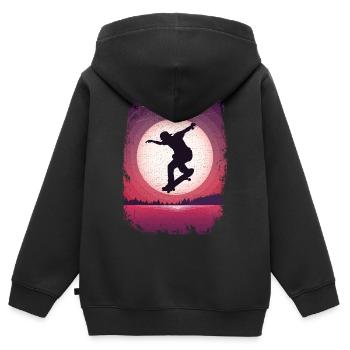 SK8R | | lune | de skateboard Patinage - Sweat Premium à capuche zippé enfant bio - noir - Dos - AI Model Kid Male (0cm)