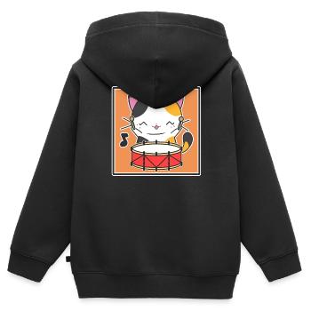 Katze mit Trommel - Kinder Premium Organic Zip Hoodie - Schwarz - Hinten - AI Model Kid Male (0cm)