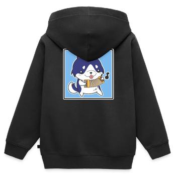Chien avec accordéon - Sweat Premium à capuche zippé enfant bio - noir - Dos - AI Model Kid Male (0cm)