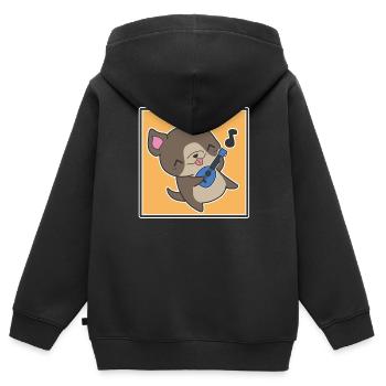 Chien avec ukulélé - Sweat Premium à capuche zippé enfant bio - noir - Dos - AI Model Kid Male (0cm)