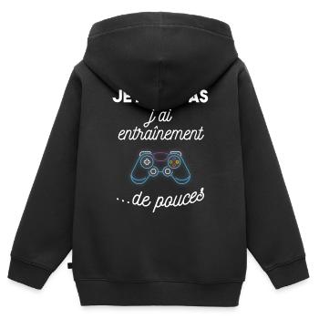 jeux videos - Sweat Premium à capuche zippé enfant bio - noir - Dos - AI Model Kid Male (0cm)