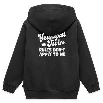 Youngest Twin - Twins Fun Matching young Twin - Sweat Premium à capuche zippé enfant bio - noir - Dos - AI Model Kid Male (0cm)