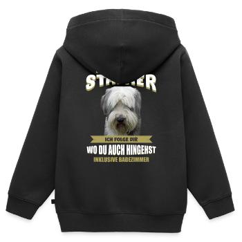 Bearded Collie Tshirt - Bearded Collie Hund Shirt - Kinder Premium Organic Zip Hoodie - Schwarz - Hinten - AI Model Kid Male (0cm)