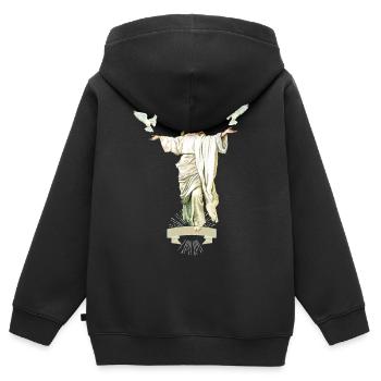 Jesus Christus mit Friedenstauben, Liebe-Hoffnung - Kinder Premium Organic Zip Hoodie - Schwarz - Hinten - AI Model Kid Male (0cm)