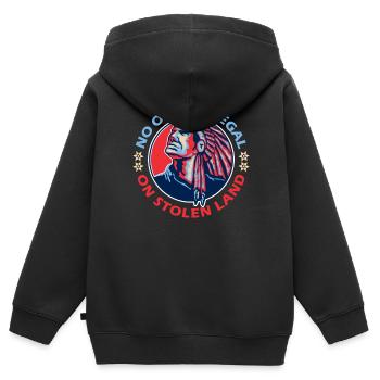Personne n'est illégal sur les terres volées - Sweat Premium à capuche zippé enfant bio - noir - Dos - AI Model Kid Male (0cm)