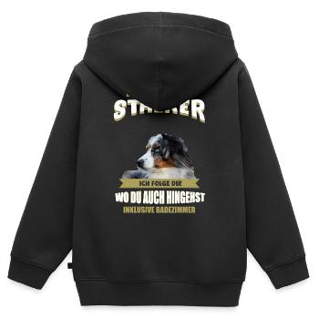 Australian Shepherd Hund - Australian Shepherd - Kinder Premium Organic Zip Hoodie - Schwarz - Hinten - AI Model Kid Male (0cm)