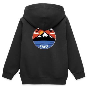 | du lac de Côme Italie | Lac et montagne - Sweat Premium à capuche zippé enfant bio - noir - Dos - AI Model Kid Male (0cm)