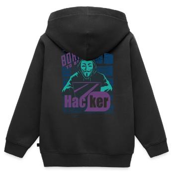 Hacker - Sweat Premium à capuche zippé enfant bio - noir - Dos - AI Model Kid Male (0cm)