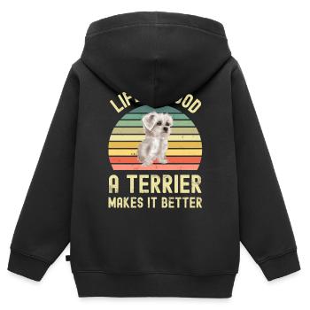 Terrier blanc des Highlands de l’Ouest - Sweat Premium à capuche zippé enfant bio - noir - Dos - AI Model Kid Male (0cm)