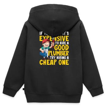Bon plombier - Sweat Premium à capuche zippé enfant bio - noir - Dos - AI Model Kid Male (0cm)
