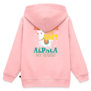 Alpaga mes sacs - Sweat Premium à capuche zippé enfant bio - rose - Dos - AI Model Kid Female (0cm)