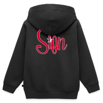 Sion capitale du Valais - Sweat Premium à capuche zippé enfant bio - noir - Dos - AI Model Kid Male (0cm)
