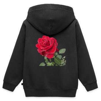 Rote Rose - Kinder Premium Organic Zip Hoodie - Schwarz - Hinten - AI Model Kid Male (0cm)