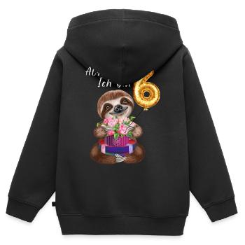 Achtung Ich bin Sechs Lustiges Faultier Geburtstag - Kinder Premium Organic Zip Hoodie - Schwarz - Hinten - AI Model Kid Male (0cm)
