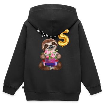 Achtung Ich bin Fünf Lustiges Faultier Geburtstag - Kinder Premium Organic Zip Hoodie - Schwarz - Hinten - AI Model Kid Male (0cm)