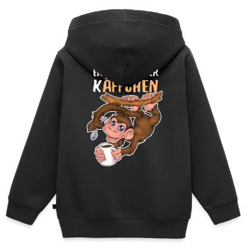 Erst mal lecker Käffchen niedlich Affe mit Kaffee - Kinder Premium Organic Zip Hoodie - Schwarz - Hinten - AI Model Kid Male (0cm)