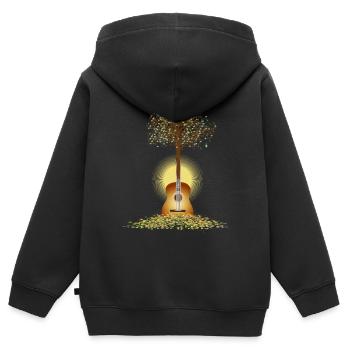 motif de guitare surréaliste rayonnant avec arbre - Sweat Premium à capuche zippé enfant bio - noir - Dos - AI Model Kid Male (0cm)