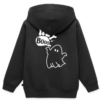 Le fantôme d’Halloween connaît Hey Booo - Sweat Premium à capuche zippé enfant bio - noir - Dos - AI Model Kid Male (0cm)