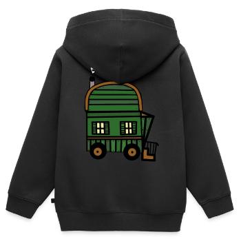 Bauwagen Haus Hütte Immobilie wohnen Öko - Kinder Premium Organic Zip Hoodie - Schwarz - Hinten - AI Model Kid Male (0cm)