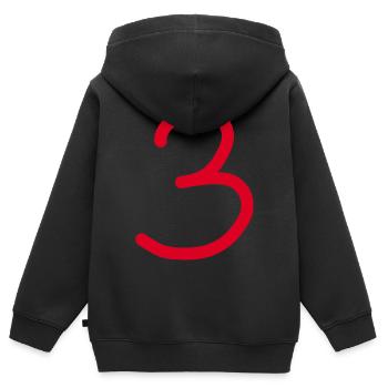3 Numéro trois rouge Anniversaire - Sweat Premium à capuche zippé enfant bio - noir - Dos - AI Model Kid Male (0cm)