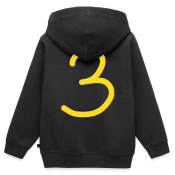 3 Numéro trois numéro anniversaire - Sweat Premium à capuche zippé enfant bio - noir - Dos - AI Model Kid Male (0cm)