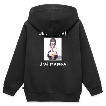 Ich kann nicht, ich habe Manga - Kinder Premium Organic Zip Hoodie - Schwarz - Hinten - AI Model Kid Male (0cm)