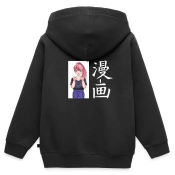 Geschenkidee für Manga Fan - Kinder Premium Organic Zip Hoodie - Schwarz - Hinten - AI Model Kid Male (0cm)