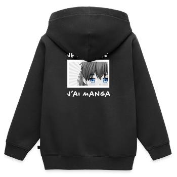 Illustration Manga - Sweat Premium à capuche zippé enfant bio - noir - Dos - AI Model Kid Male (0cm)