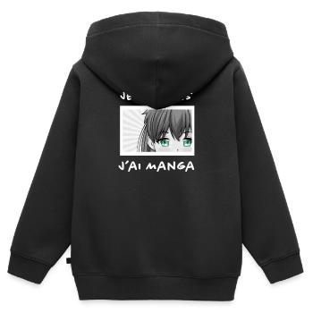 Dessin Manga - Sweat Premium à capuche zippé enfant bio - noir - Dos - AI Model Kid Male (0cm)
