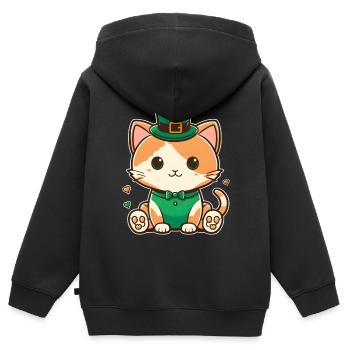 Leprechaun-Kätzchen im Grün - Kinder Premium Organic Zip Hoodie - Schwarz - Hinten - AI Model Kid Male (0cm)