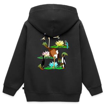 Welt der Vögel - Seerosen Schwabe Straus und Co. - Kinder Premium Organic Zip Hoodie - Schwarz - Hinten - AI Model Kid Male (0cm)