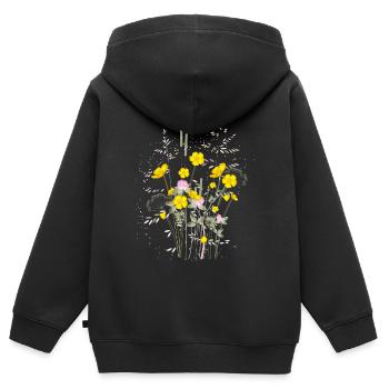 leuchtend gelbe Butterblumen Wiese voller Harmonie - Kinder Premium Organic Zip Hoodie - Schwarz - Hinten - AI Model Kid Male (0cm)
