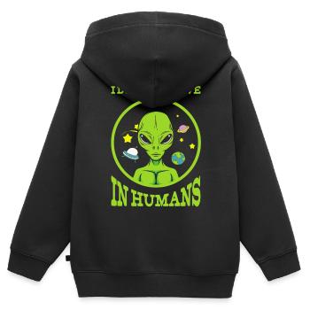 ovni, soucoupe volante, UFO - Sweat Premium à capuche zippé enfant bio - noir - Dos - AI Model Kid Male (0cm)
