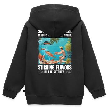 Schwimmen und Kochen - Kinder Premium Organic Zip Hoodie - Schwarz - Hinten - AI Model Kid Male (0cm)