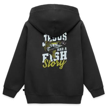 Jesus Fisch Story - Kinder Premium Organic Zip Hoodie - Schwarz - Hinten - AI Model Kid Male (0cm)