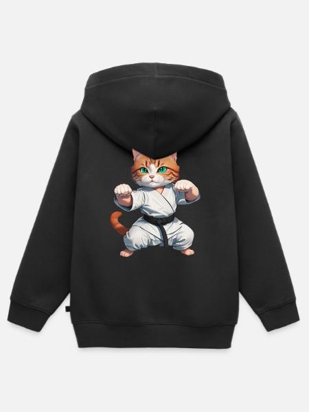Karate Cat - Kung-Fu Cat - Sudadera Premium con capucha y cremallera infantil orgánica - negro