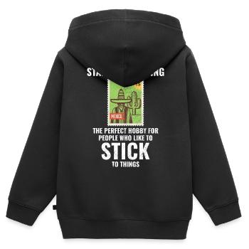 Philatéliste collectionneur collectionneur de timbres - Sweat Premium à capuche zippé enfant bio - noir - Dos - AI Model Kid Male (0cm)