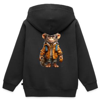 Udo le singe explorateur - Sweat Premium à capuche zippé enfant bio - noir - Dos - AI Model Kid Male (0cm)