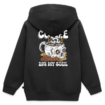 Kaffee wie meine Seele | Schädel Morgendliches Erwachen - Kinder Premium Organic Zip Hoodie - Schwarz - Hinten - AI Model Kid Male (0cm)