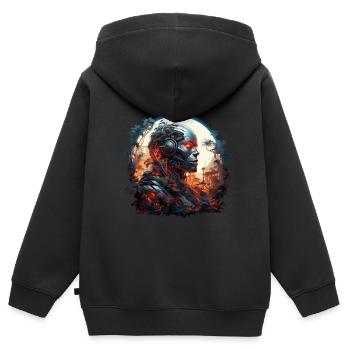Résurrection d’un cyborg dans la jungle. - Sweat Premium à capuche zippé enfant bio - noir - Dos - AI Model Kid Male (0cm)