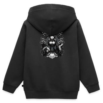 Viktorianische Schönheit: Eleganz in Schwarz-Weiß - Kinder Premium Organic Zip Hoodie - Schwarz - Hinten - AI Model Kid Male (0cm)
