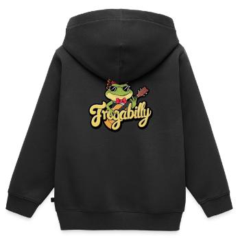 Cartoon-Frosch mit Rockabilly-Haarschnitt - Kinder Premium Organic Zip Hoodie - Schwarz - Hinten - AI Model Kid Male (0cm)