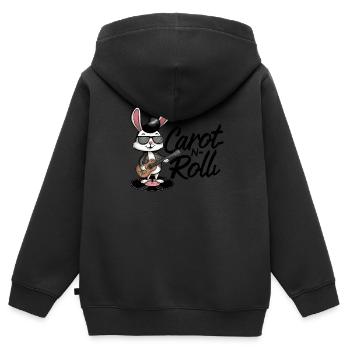 Lapin de dessin animé jouant de la guitare portant des lunettes de soleil - Sweat Premium à capuche zippé enfant bio - noir - Dos - AI Model Kid Male (0cm)