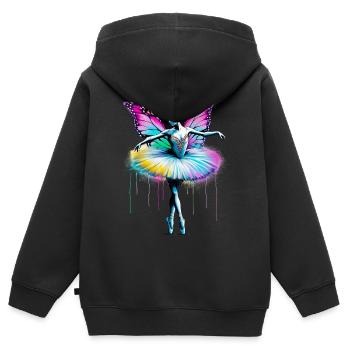 Ballerina mit Schmetterlingsflügeln, Schmetterlingen, Tutu - Kinder Premium Organic Zip Hoodie - Schwarz - Hinten - AI Model Kid Male (0cm)