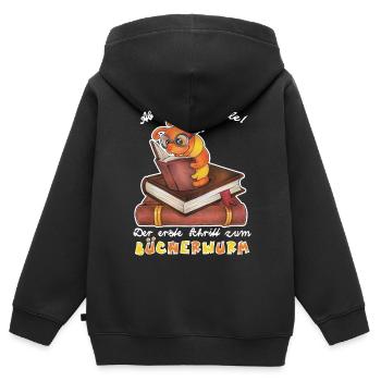 Niedlicher Bücherwurm Geschenk Lesen Schulkind - Kinder Premium Organic Zip Hoodie - Schwarz - Hinten - AI Model Kid Male (0cm)
